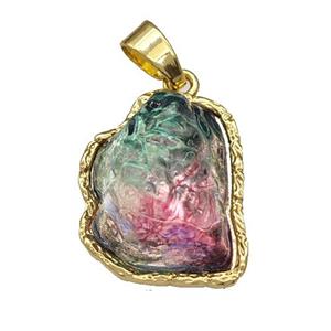Copper Pendant Pave Acrylic Rainbow Mountain Gold Plated, approx 16-20mm [FD14888]