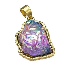 Copper Pendant Pave Acrylic Rainbow Mountain Gold Plated, approx 16-20mm [FD14889]