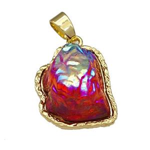 Copper Pendant Pave Acrylic Red Mountain Gold Plated, approx 16-20mm [FD14890]