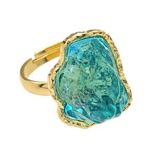 Copper Rings Pave Teal Acrylic Mountain Adjustable Gold Plated, approx 16-20mm [FD14902]