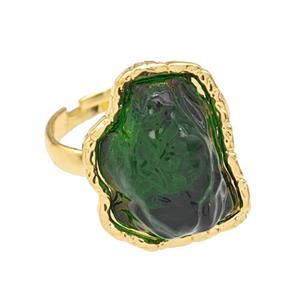 Copper Rings Pave Green Acrylic Mountain Adjustable Gold Plated, approx 16-20mm [FD14904]