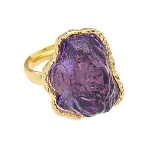 Copper Rings Pave Purple Acrylic Mountain Adjustable Gold Plated, approx 16-20mm [FD14907]