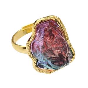 Copper Rings Pave Rainbow Acrylic Mountain Adjustable Gold Plated, approx 16-20mm [FD14908]