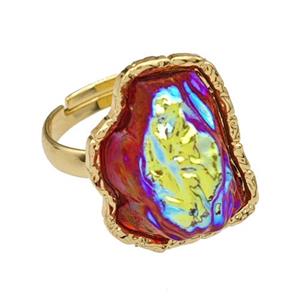 Copper Rings Pave Red Acrylic Mountain Adjustable Gold Plated, approx 16-20mm [FD14910]