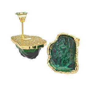 Copper Stud Earrings Pave Green Acrylic Mountain Gold Plated, approx 16-20mm [FD14914]