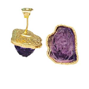 Copper Stud Earrings Pave Purple Acrylic Mountain Gold Plated, approx 16-20mm [FD14917]