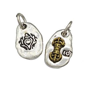 Vajra Pestle Charms Tibetan Style Copper Slice Pendant Antique Silver Bronze, approx 10-15mm [FD14933]