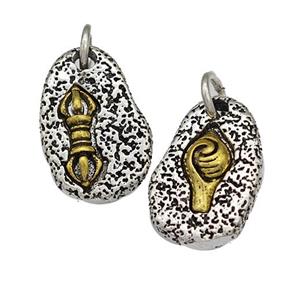 Vajra Pestle Charms Tibetan Style Copper Slice Pendant Buddhism Antique Silver Bronze, approx 12-18mm [FD14935]