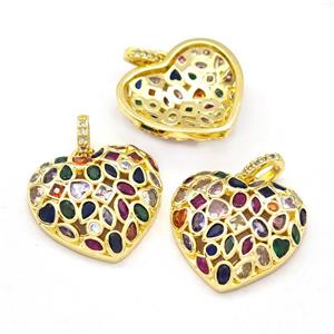 Copper Heart Pendant Micro Pave Zirconia Multicolor Gold Plated, approx 20mm [FD14967]
