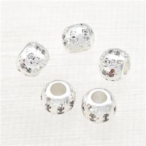 Copper Round Beads Pave Zircon Large Hole Shiny Silver Plated, approx 7.5mm, 3mm hole [FD14971]