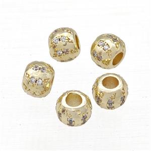 Copper Round Beads Pave Zircon Large Hole Gold Plated, approx 7.5mm, 3mm hole [FD14972]