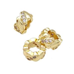 Copper Rondelle Beads Pave Zircon Large Hole Gold Plated, approx 8mm, 4mm hole [FD14974]