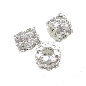 Copper Rondelle Beads Pave Zircon Large Hole Shiny Silver Plated, approx 8.5mm, 3mm hole [FD14975]