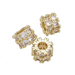 Copper Rondelle Beads Pave Zircon Large Hole Gold Plated, approx 8.5mm, 3mm hole [FD14976]