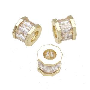 Copper Tube Beads Pave Zircon Large Hole Gold Plated, approx 9mm, 4mm hole [FD14978]