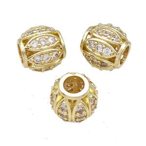 Copper Round Beads Pave Zircon Large Hole Gold Plated, approx 11mm, 5mm hole [FD14980]