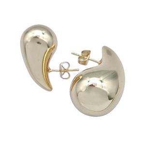 Copper Teardrop Stud Earrings Hollow 18K Gold Plated, approx 14-25mm [FD15011-S]
