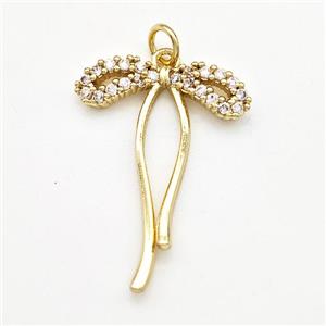 Copper Bow Pendant Micro Pave Zirconia Gold PLated, approx 20-26mm [FD15015]