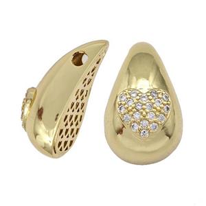 Copper Teardrop Pendant Pave Zirconia Hollow Gold Plated, approx 17-28mm [FD15039]