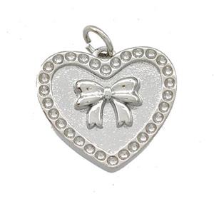 Copper Heart Pendant Pave Zircon Bow Platinum Plated, approx 18mm [FD15112]