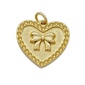 Copper Heart Pendant Pave Zircon Bow Gold Plated, approx 18mm [FD15113]
