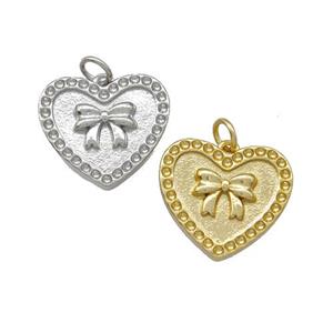 Copper Heart Pendant Pave Zircon Bow Mixed, approx 18mm [FD15114]