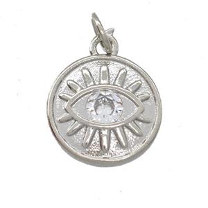 Copper Eye Pendant Pave Zircon Circle Platinum Plated, approx 13mm [FD15130]