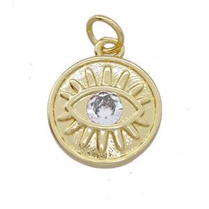 Copper Eye Pendant Pave Zircon Circle Gold Plated, approx 13mm [FD15131]