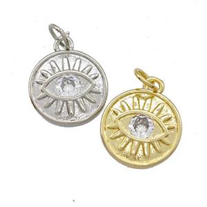 Copper Eye Pendant Pave Zircon Circle Mixed, approx 13mm [FD15132]