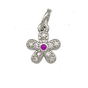 Copper Flower Pendant Micro Pave Zirconia Platinum Plated, approx 7.5mm [FD15137]