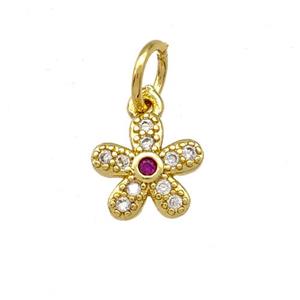 Copper Flower Pendant Micro Pave Zirconia Gold Plated, approx 7.5mm [FD15138]
