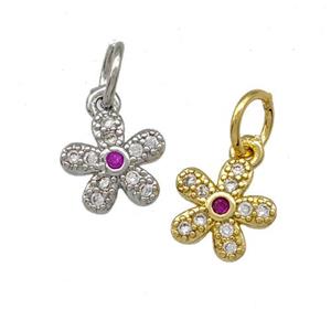 Copper Flower Pendant Micro Pave Zirconia Mixed, approx 7.5mm [FD15139]