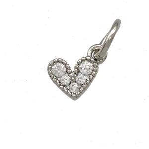 Copper Heart Pendant Pave Zirconia Platinum Plated, approx 6mm [FD15140]