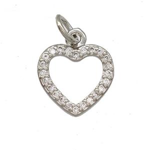 Copper Heart Pendant Pave Zirconia Platinum Plated, approx 11mm [FD15155]