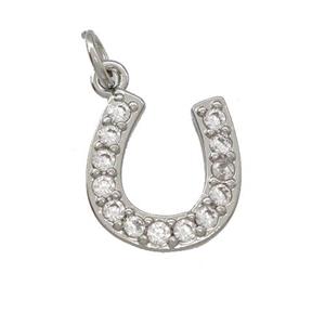 Copper Horseshoes Pendant Pave Zirconia Platinum Plated, approx 12-13mm [FD15158]