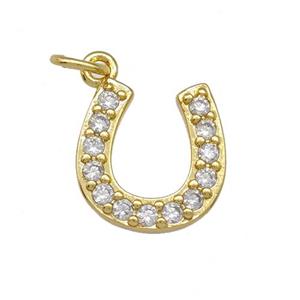 Copper Horseshoes Pendant Pave Zirconia Gold Plated, approx 12-13mm [FD15159]
