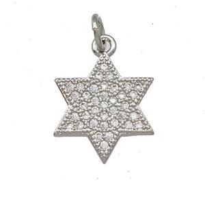 Copper David Star Pendant Pave Zirconia Platinum Plated, approx 14mm [FD15162]