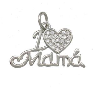 Copper Heart Mama Pendant Pave Zirconia Platinum Plated, approx 11-20mm [FD15171]