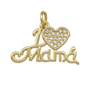 Copper Heart Mama Pendant Pave Zirconia Gold Plated, approx 11-20mm [FD15172]