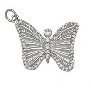 Copper Butterfly Pendant Pave Zirconia Platinum Plated, approx 20-22mm [FD15174]