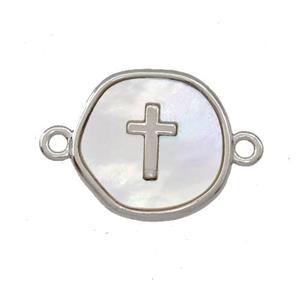 Copper Circle Connector Cross Pave Shell Platinum Plated, approx 14mm [FD15177]