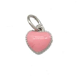 Copper Heart Pendant Pink Enamel Platinum Plated, approx 6.5mm [FD15180]