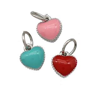 Copper Heart Pendant Enamel Platinum Plated Mixed Color, approx 6.5mm [FD15183]