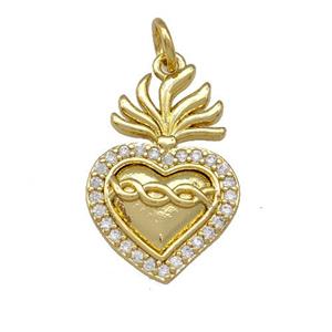 Copper Heart Pendant Micro Pave Zirconia Gold Plated, approx 13-20mm [FD15195]
