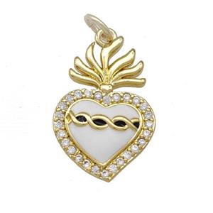 Copper Heart Pendant Micro Pave Zirconia White Enamel Gold Plated, approx 13-20mm [FD15196]
