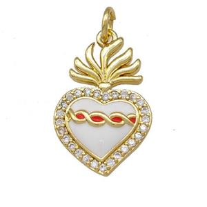 Copper Heart Pendant Micro Pave Zirconia White Enamel Gold Plated, approx 13-20mm [FD15198]