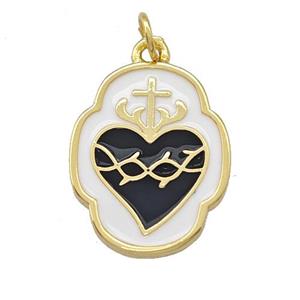 Copper Heart Pendant Black White Enamel Gold Plated, approx 15-20mm [FD15200]
