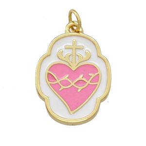 Copper Heart Pendant Pink White Enamel Gold Plated, approx 15-20mm [FD15201]