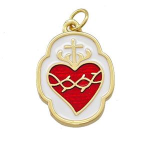 Copper Heart Pendant Red White Enamel Gold Plated, approx 15-20mm [FD15202]