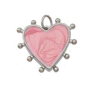 Copper Heart Pendant Pink Painted Platinum Plated, approx 15mm [FD15205]